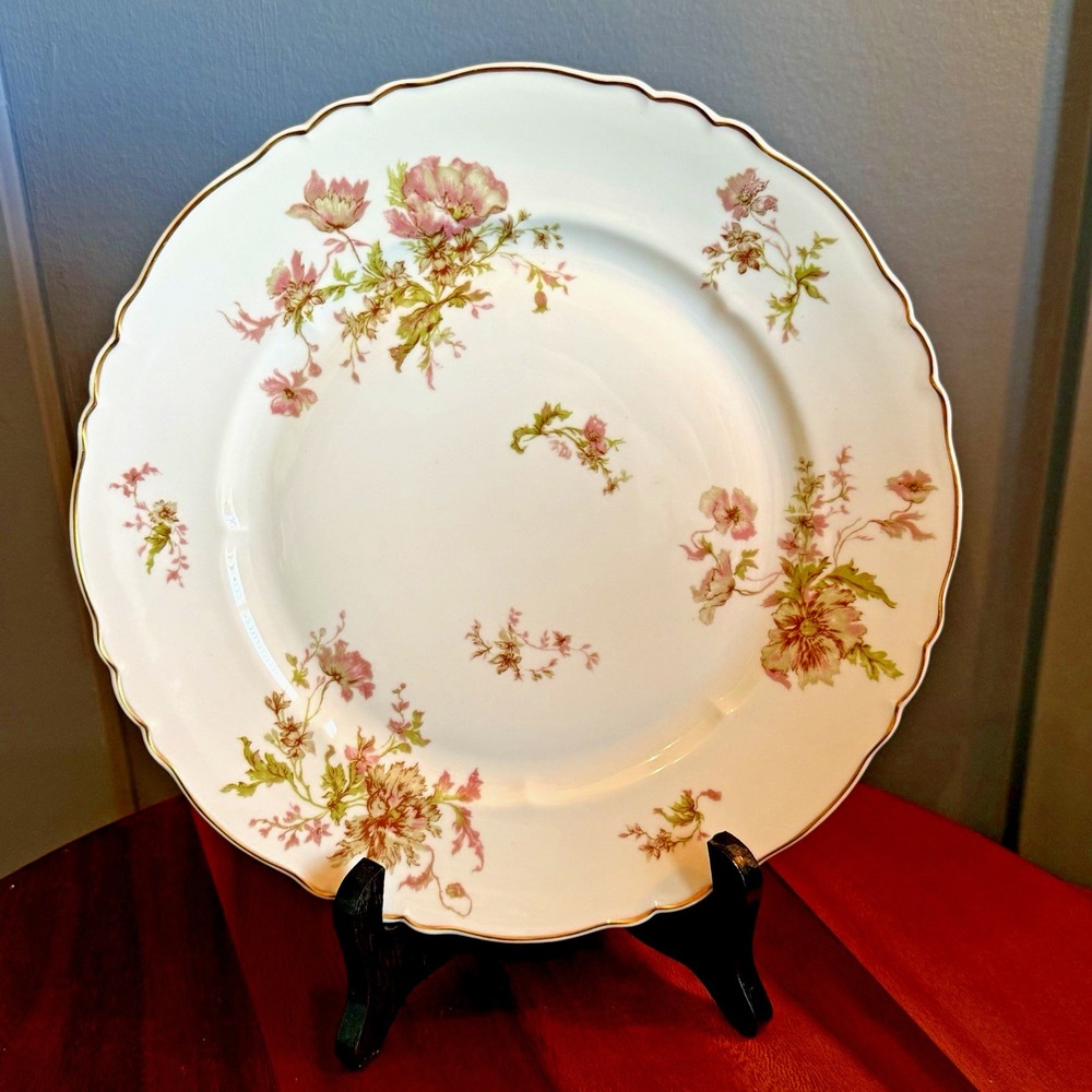 Haviland Limoges Poppy Dinner Plate France Pink Floral Gold Scalloped 10"